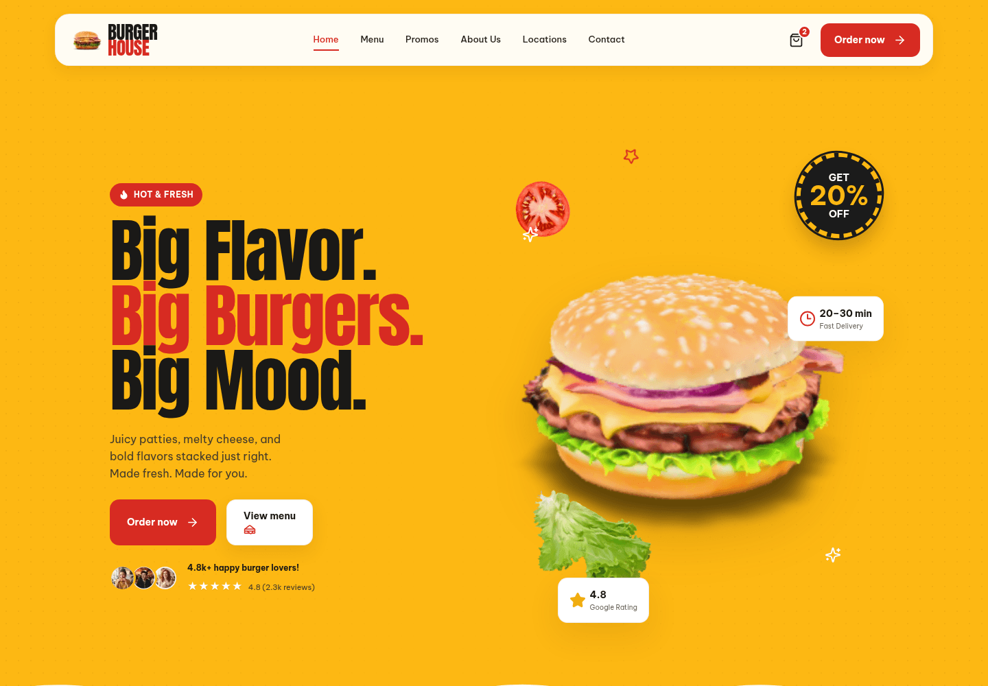Головний екран концепту сайту Burger House